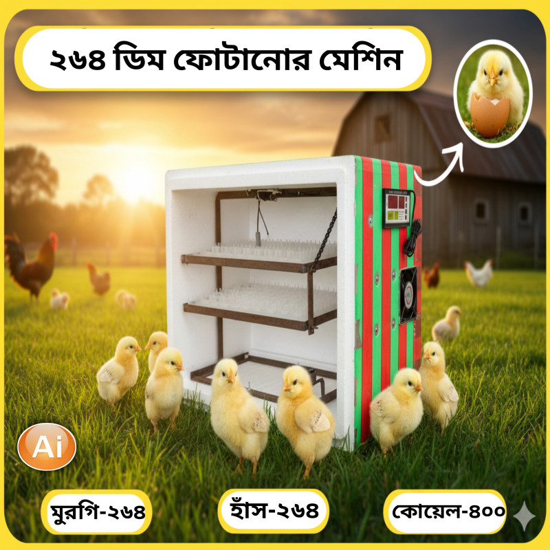 ২৬৪ ডিম ধারণক্ষম স্মার্ট সেমি অটো ডিম ফোটানোর ইনকিউবেটর মেশিন – AC Auto Egg Incubator
