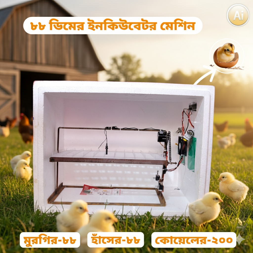 ৮৮ ডিম ধারণক্ষম স্মার্ট সেমি অটো ডিম ফোটানোর ইনকিউবেটর মেশিন – AC/DC Auto Egg Incubator