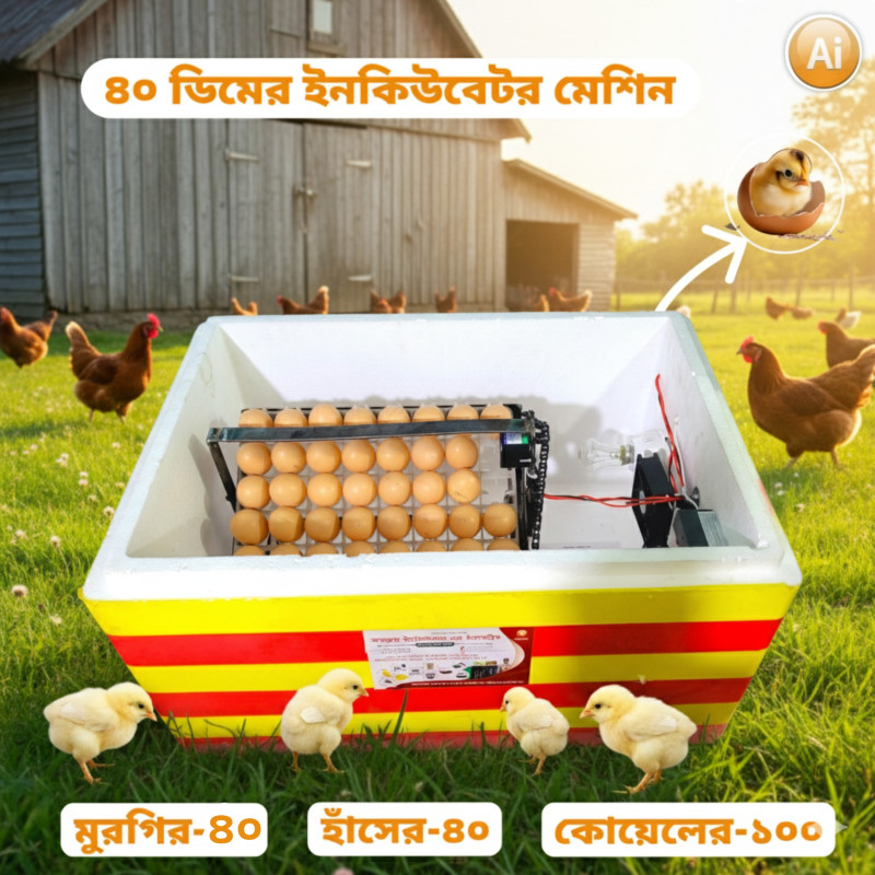 ৪০ ডিম ধারণক্ষম স্মার্ট সেমি অটো ডিম ফোটানোর ইনকিউবেটর মেশিন – AC/DC Auto Egg Incubator