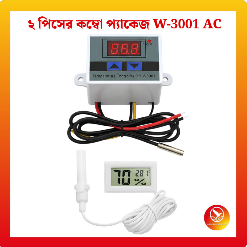W-3001 AC-220V ডিজিটাল তাপমাত্রা নিয়ন্ত্রক আর্দ্রতা মিটার হাইড্রোমিটার ডিজিটাল 2 কম্বো প্যাক
