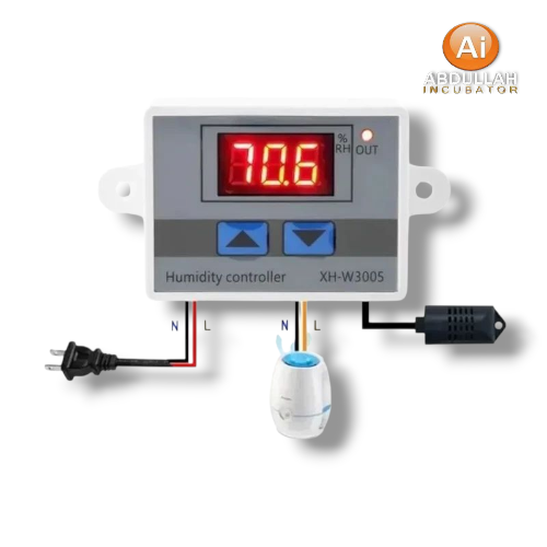 The XH-W3005 is a digital hygrometer / humidity control switch. It reads the current relative humidity (RH) and can turn a load (humidifier, dehumidifier, fan, etc.) ON or OFF depending on what RH thr