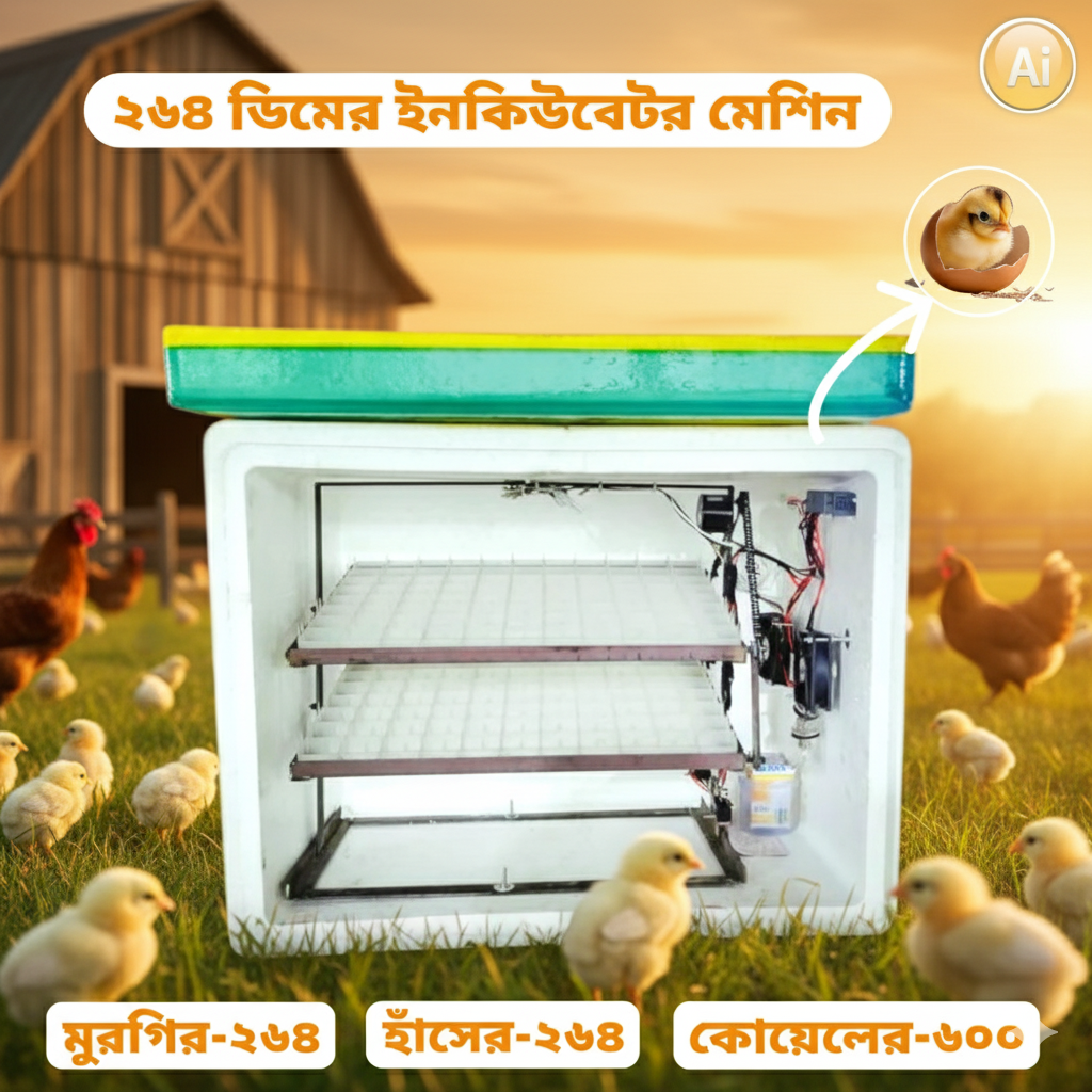 ২৬৪ ডিম ধারণক্ষম স্মার্ট সেমি অটো ডিম ফোটানোর ইনকিউবেটর মেশিন – AC/DC Auto Egg Incubator