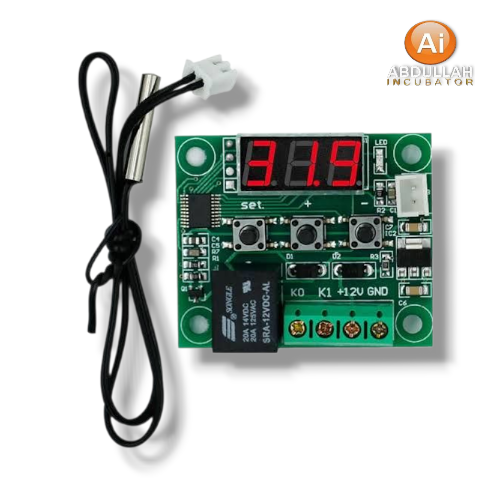 W1209 incubator temperature controller is a popular and affordable digital thermostat, which operates on 12V DC power and is used to control temperature in incubators, aquariums, heaters, refrigerator