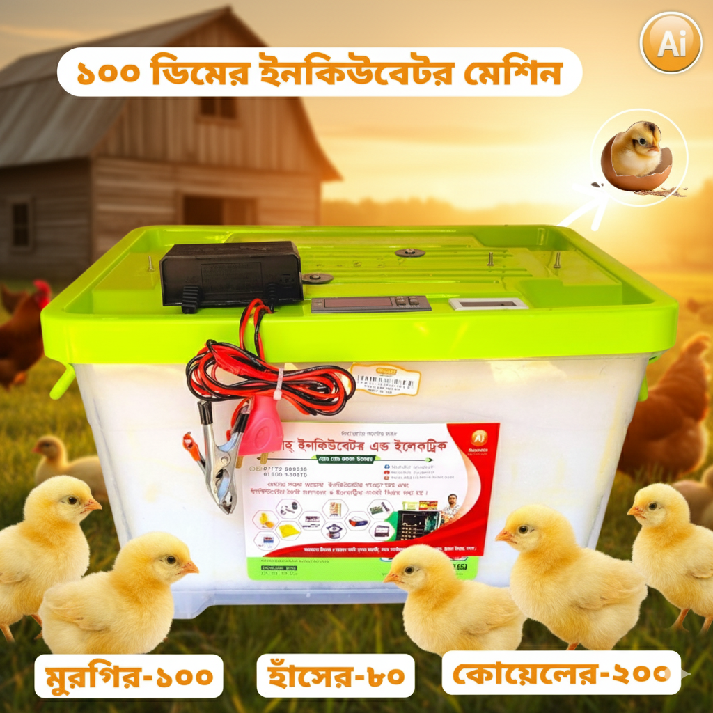 ১০০ ডিম ধারণক্ষম স্মার্ট সেমি অটো ডিম ফোটানোর ইনকিউবেটর মেশিন – AC/DC Semi Auto Egg Incubator